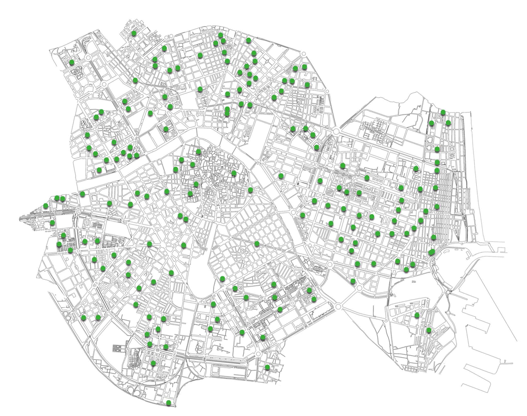Mapa Valecnia parcs de barri